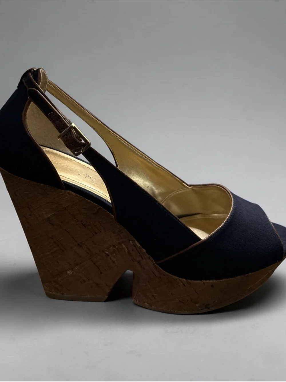 Marco Santi Designer Cutout Cork Platform Wedge Sandals Size: 8.5